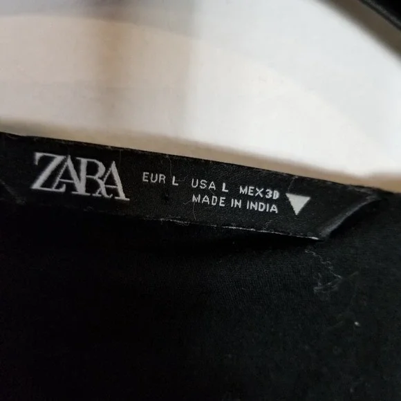 Zara Women Textured Midi Tiered Dress Sz L Black V Neck Boho Relaxed Vacation - Picture 8 of 9